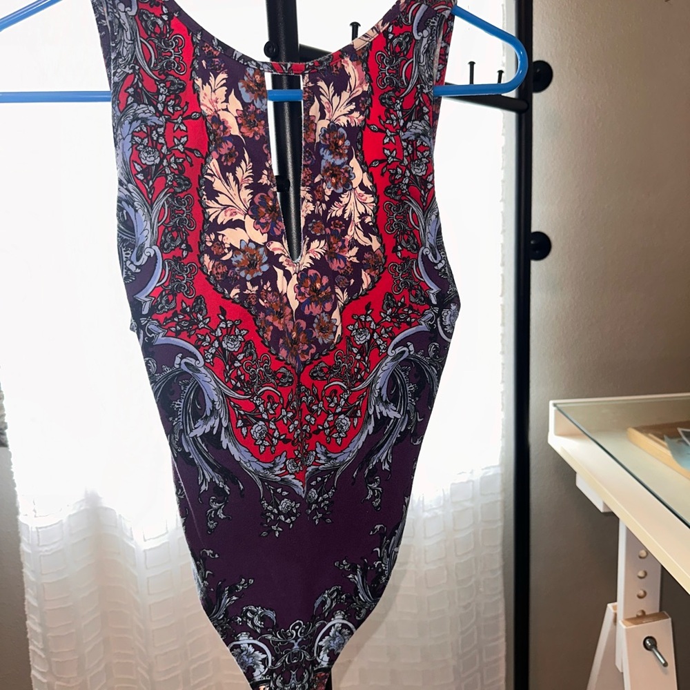 Free People Red & Purple Floral Scoop-Neck One-Piece